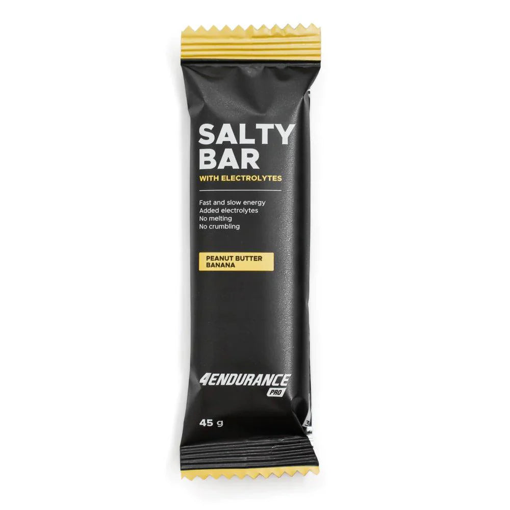 Barre énergétique Salty Bar 4Endurance Pro pour athlètes d’endurance, combinant énergie rapide et lente afin de soutenir un effort intense et maintenir un niveau d’énergie élevé pendant l’entraînement.