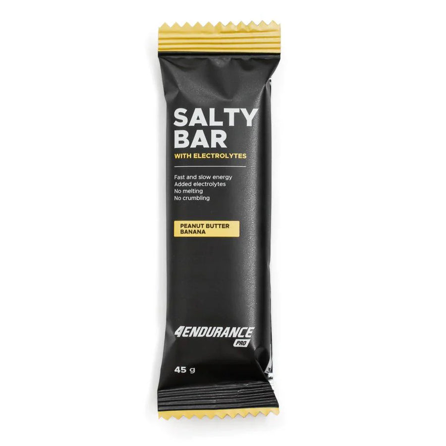 Barre énergétique Salty Bar 4Endurance Pro pour athlètes d’endurance, combinant énergie rapide et lente afin de soutenir un effort intense et maintenir un niveau d’énergie élevé pendant l’entraînement.
