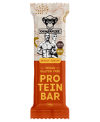 Barre protéinée bio Chimpanzee sans gluten et riche en fibres, idéale pour compléter facilement l’apport en énergie et en protéines.
