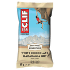 Barre CLIF White Chocolate Macadamia Nut aux noix de macadamia grillées et chocolat blanc, apportant 9 g de protéines pour accompagner toutes vos aventures.
